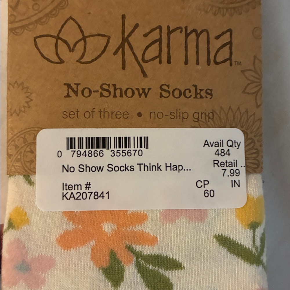 3 pack Karma Cream Floral No-Show Socks - Picture 2 of 4